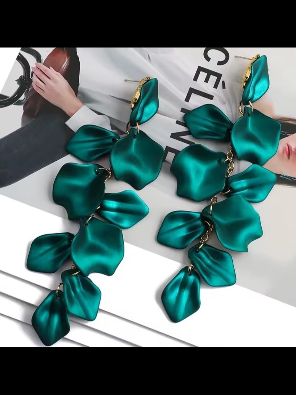 Deep Teal Petal Drop Earrings - Women Jewelry
